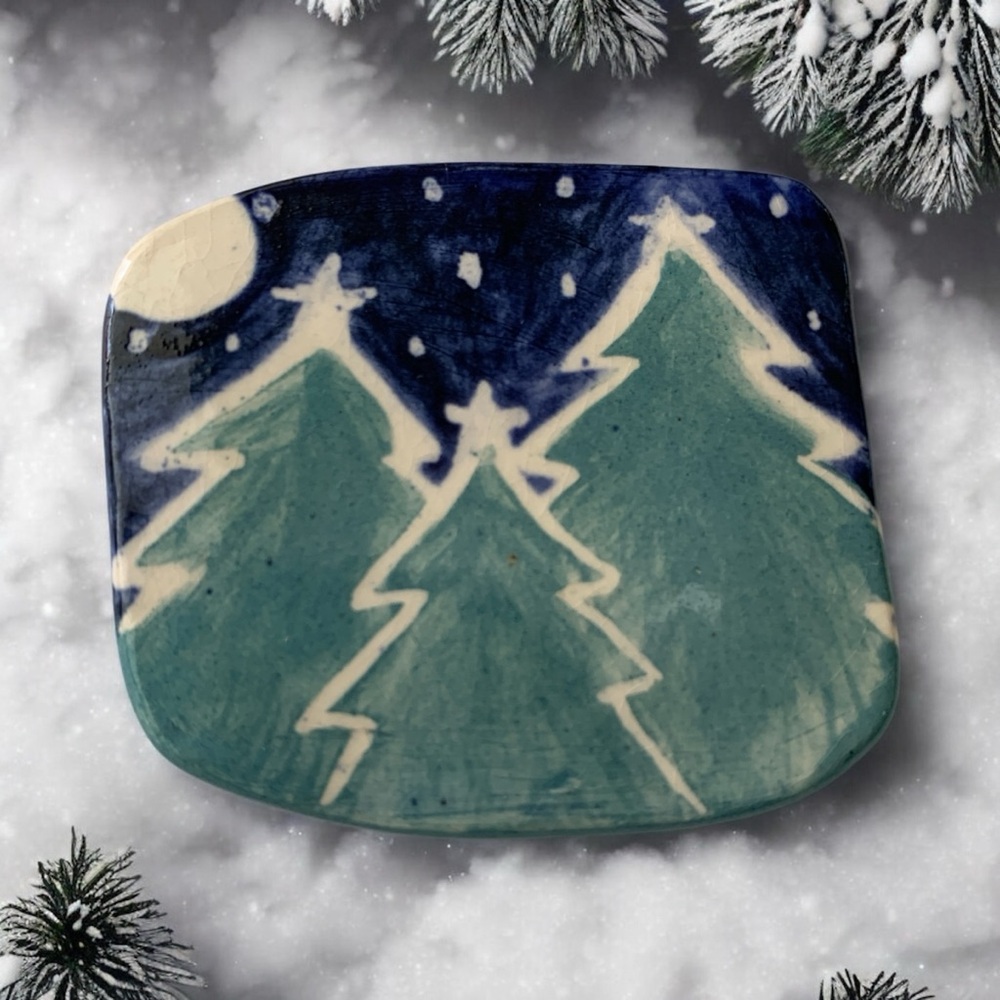 Handcrafted Ceramic Winter Scene Brooch Pin